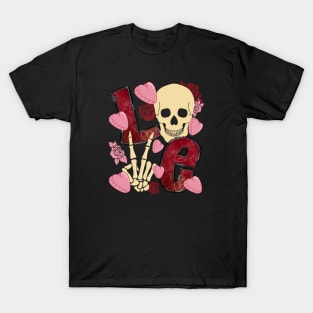 Valentines Love Letters Skull Skeleton Hearts Roses T-Shirt